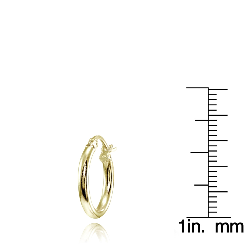 Gold Tone over Sterling Silver 2mm High Polished Round Hoop Earrings, 15mm-3