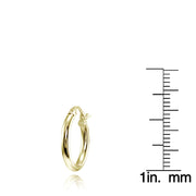 Gold Tone over Sterling Silver 2mm High Polished Round Hoop Earrings, 15mm