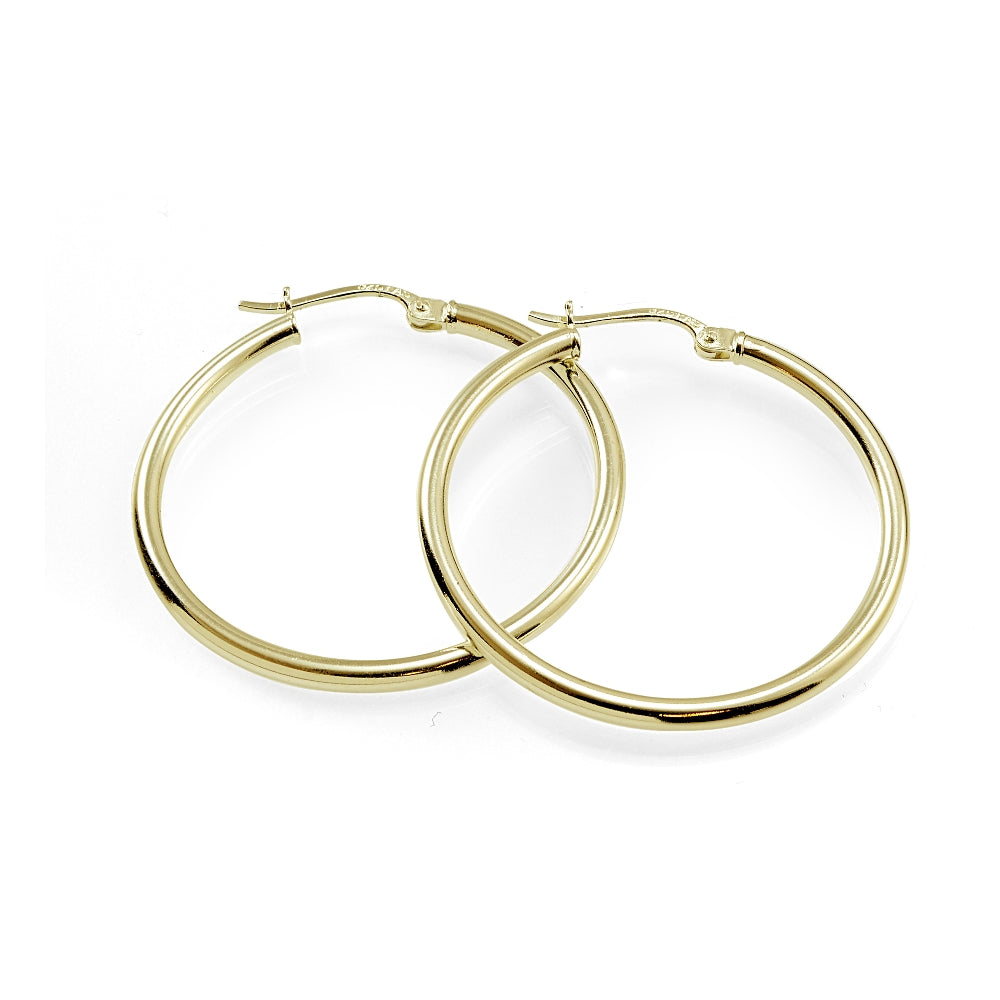 Yellow Gold Flashed Sterling Silver 2x25mm  High Polished Round Hoop Earrings, 1" Diameter-2