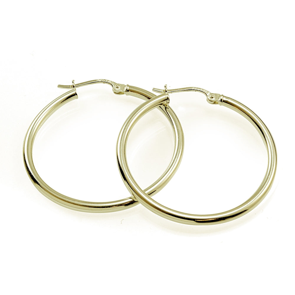 Gold Tone over Sterling Silver 2mm High Polished Round Hoop Earrings, 35mm-2