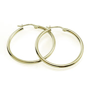 Gold Tone over Sterling Silver 2mm High Polished Round Hoop Earrings, 35mm
