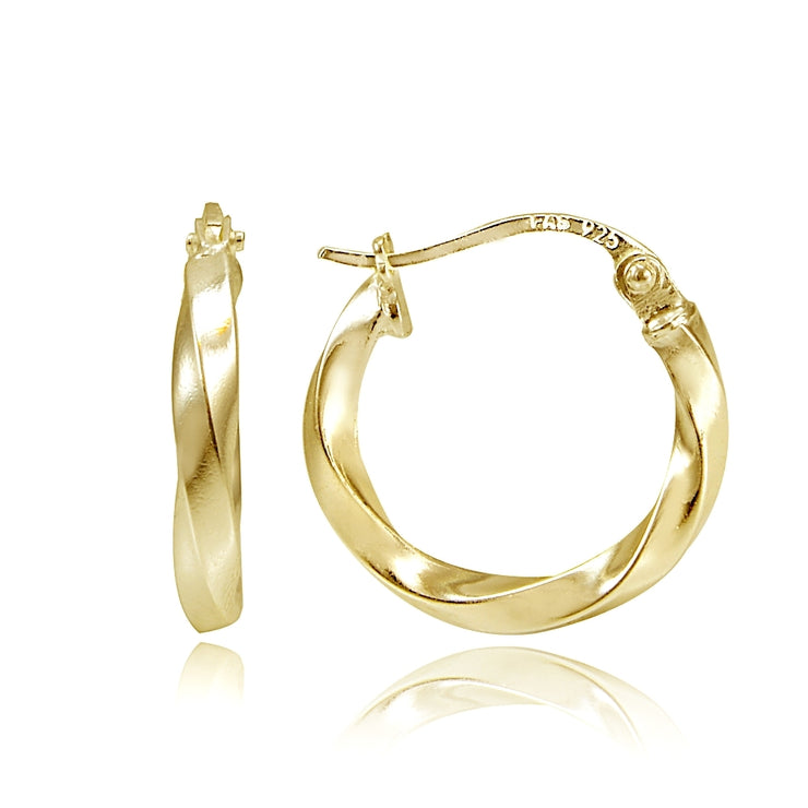 Gold Tone over Sterling Silver Twist Round Hoop Earrings, 15mm