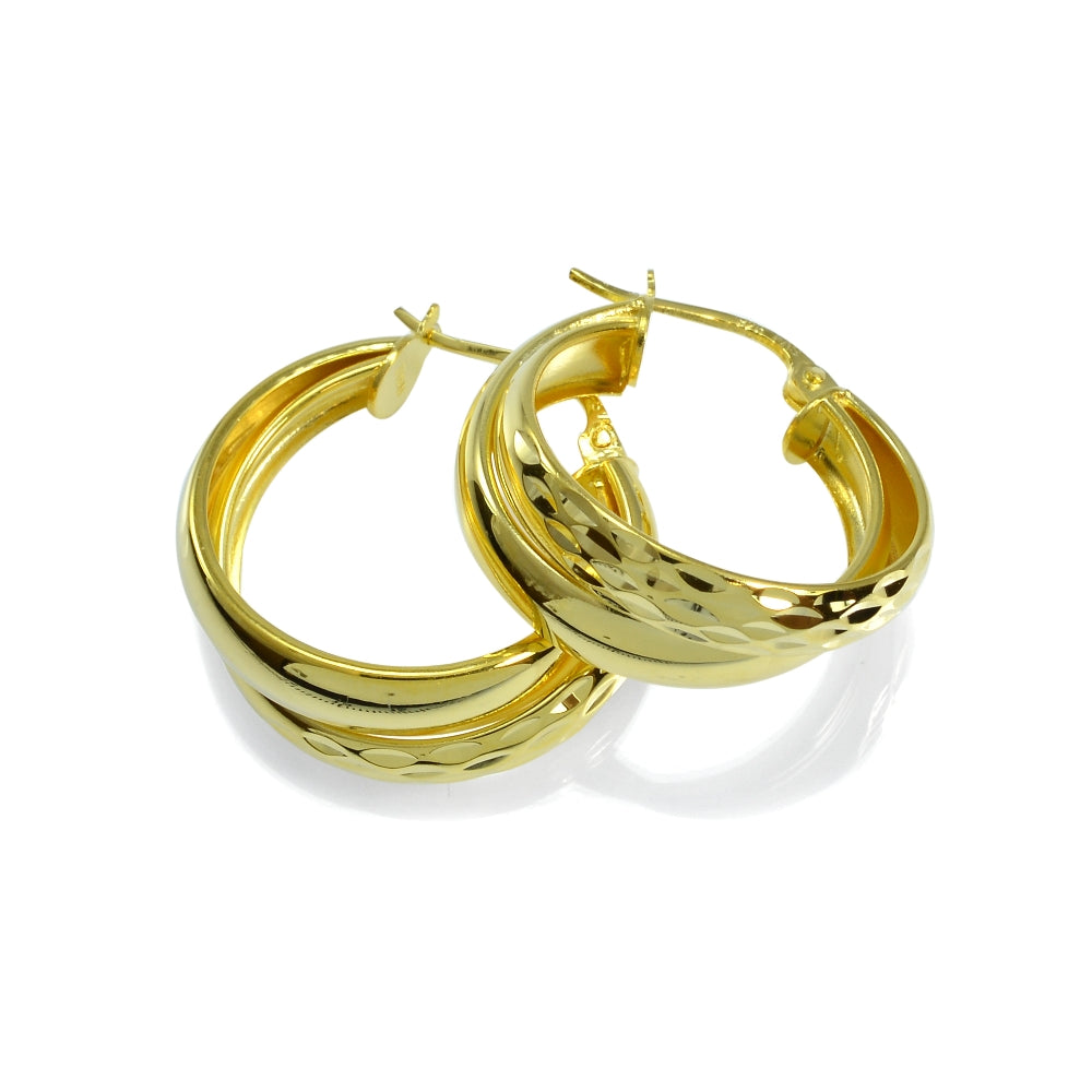 Gold Tone over Sterling Silver Diamond-Cut Double Hoop Earrings-2