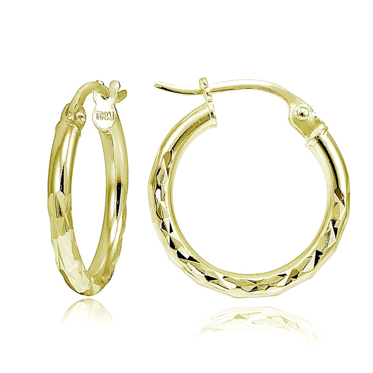 Gold Tone Over Sterling Silver Diamond-Cut Round Hoop Earrings, 15mm