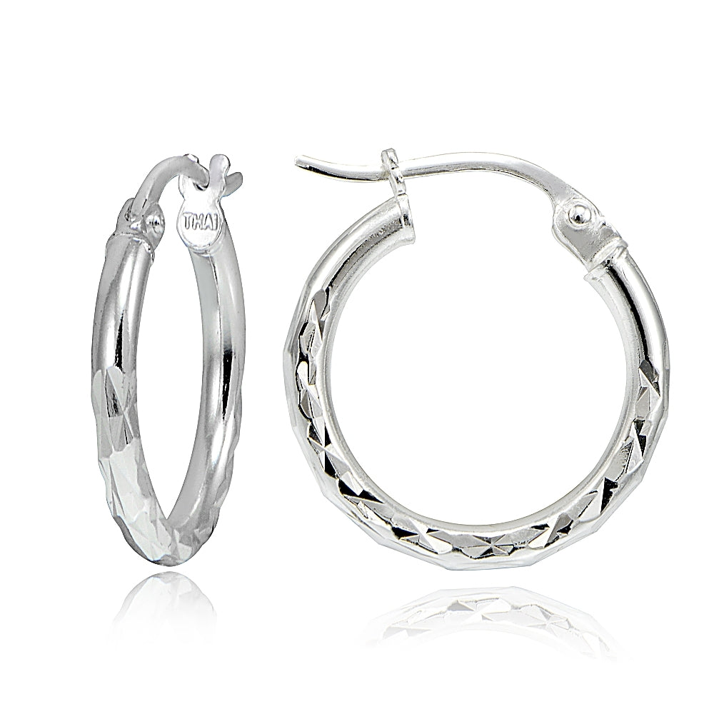 Gold Tone Over Sterling Silver Diamond-Cut Round Hoop Earrings, 15mm-4