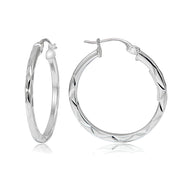 Gold Tone Over Sterling Silver Square-tube Diamond-Cut Round Hoop Earrings, 15mm