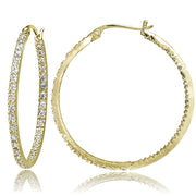 Gold Tone over Sterling Silver Cubic Zirconia Inside Out 30mm Round Hoop Earrings