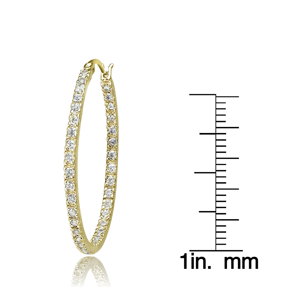 Gold Tone over Sterling Silver Cubic Zirconia Inside Out 30mm Round Hoop Earrings-3