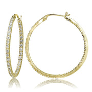 Gold Tone over Sterling Silver Cubic Zirconia Inside Out 35mm Round Hoop Earrings