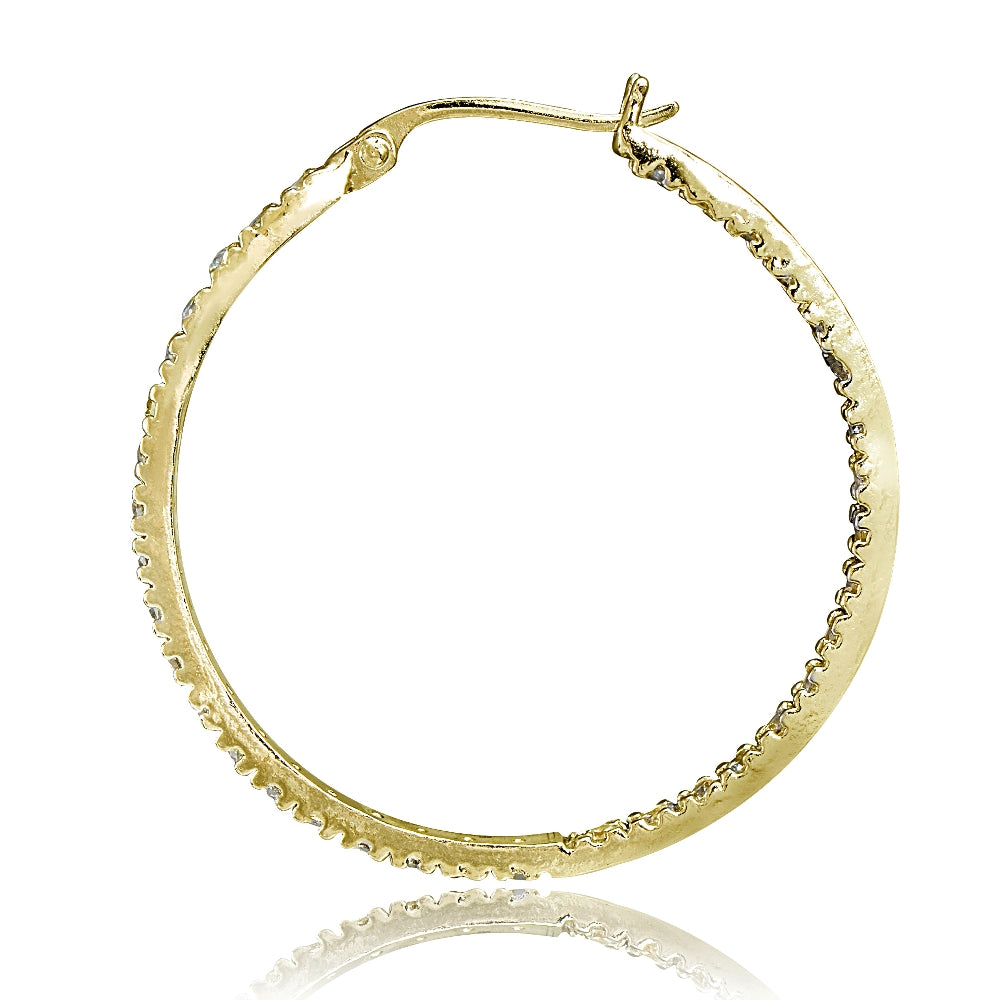 Gold Tone over Sterling Silver Cubic Zirconia Inside Out 35mm Round Hoop Earrings-2