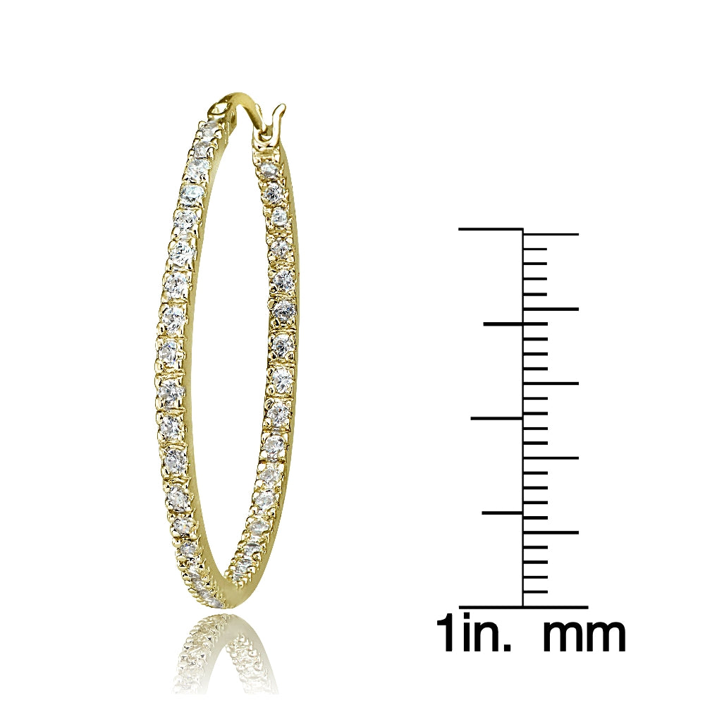 Gold Tone over Sterling Silver Cubic Zirconia Inside Out 35mm Round Hoop Earrings-3