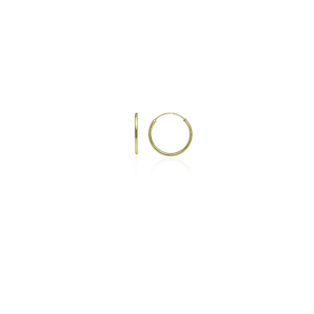 Gold Tone over Sterling Silver 1.2mm Endless Hoop Earrings, 10mm