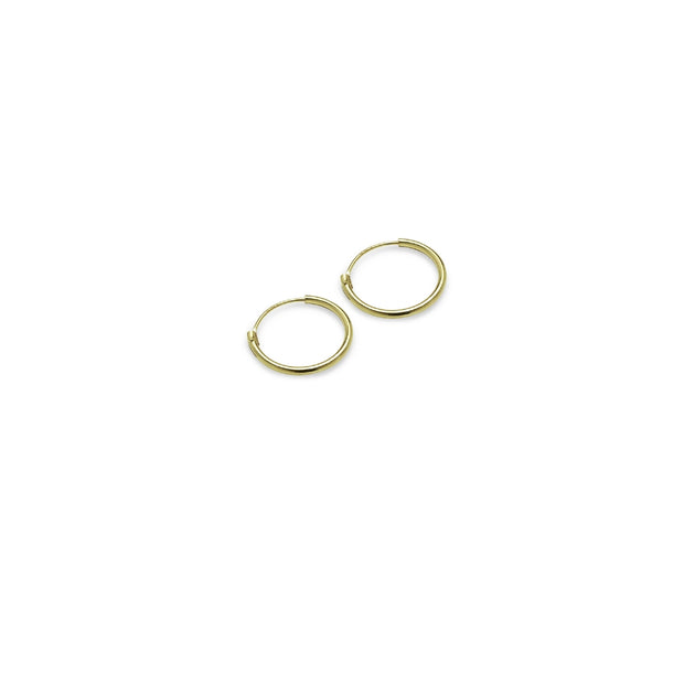 Gold Tone over Sterling Silver 1.2mm Endless Hoop Earrings, 10mm
