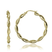 Gold Flash Sterling Silver 3mm Twist  Polished Hoop Earrings, 35mm
