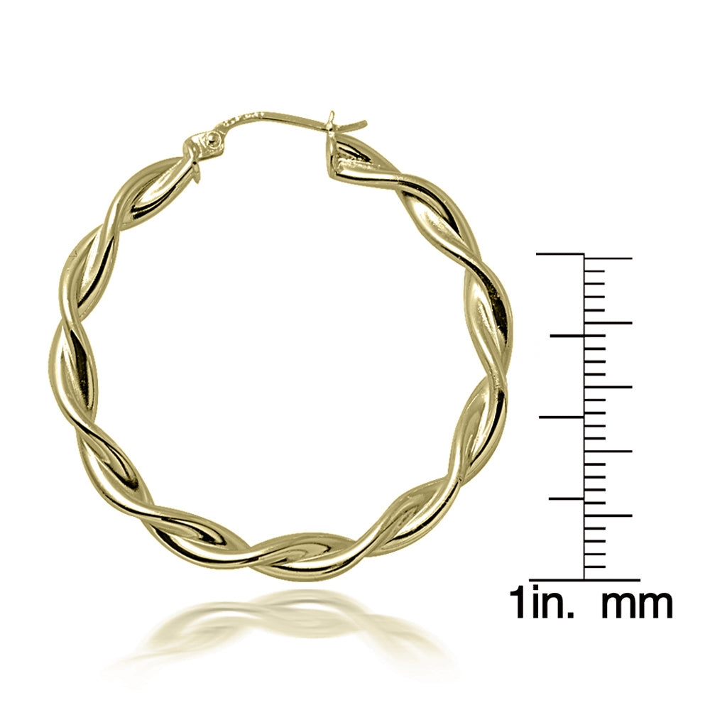 Gold Flash Sterling Silver 3mm Twist  Polished Hoop Earrings, 35mm-2