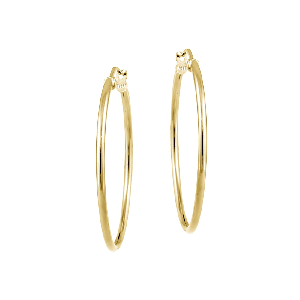 Gold Tone over Sterling Silver 1.5mm High Polished Round Hoop Earrings, 35mm-2