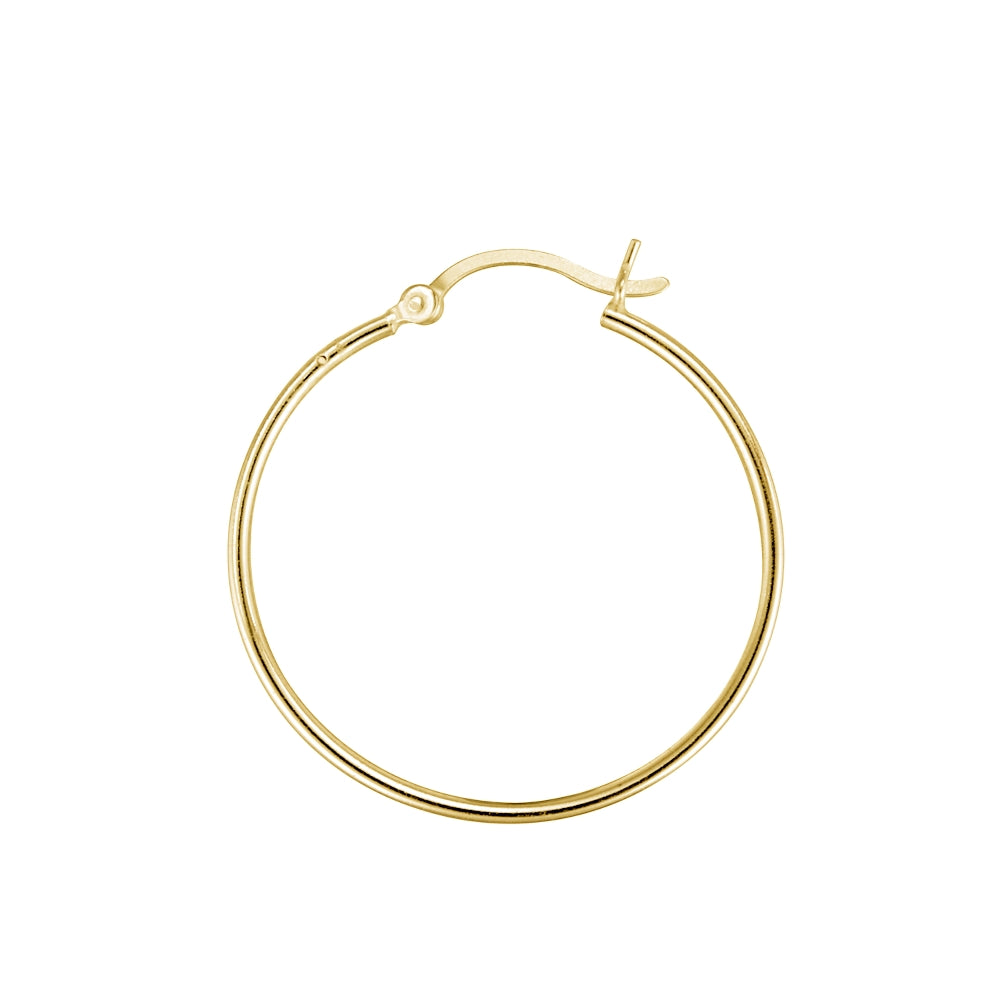 Gold Tone over Sterling Silver 1.5mm High Polished Round Hoop Earrings, 35mm-3