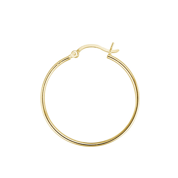 Gold Tone over Sterling Silver 1.5mm High Polished Round Hoop Earrings, 35mm
