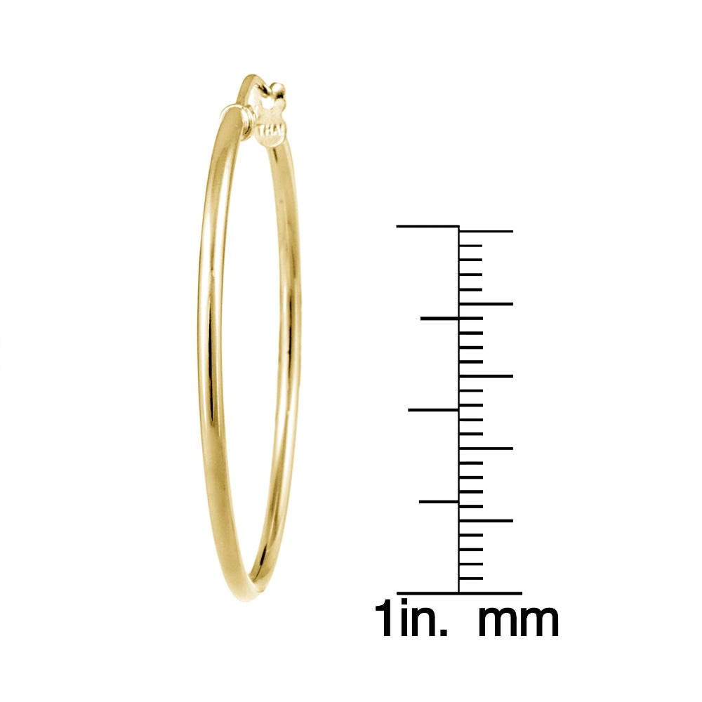 Gold Tone over Sterling Silver 1.5mm High Polished Round Hoop Earrings, 35mm-4