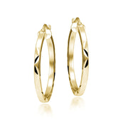 Gold Tone over Sterling Silver 2mm Diamond Cut Square-Tube Round Hoop Earrings, 20mm