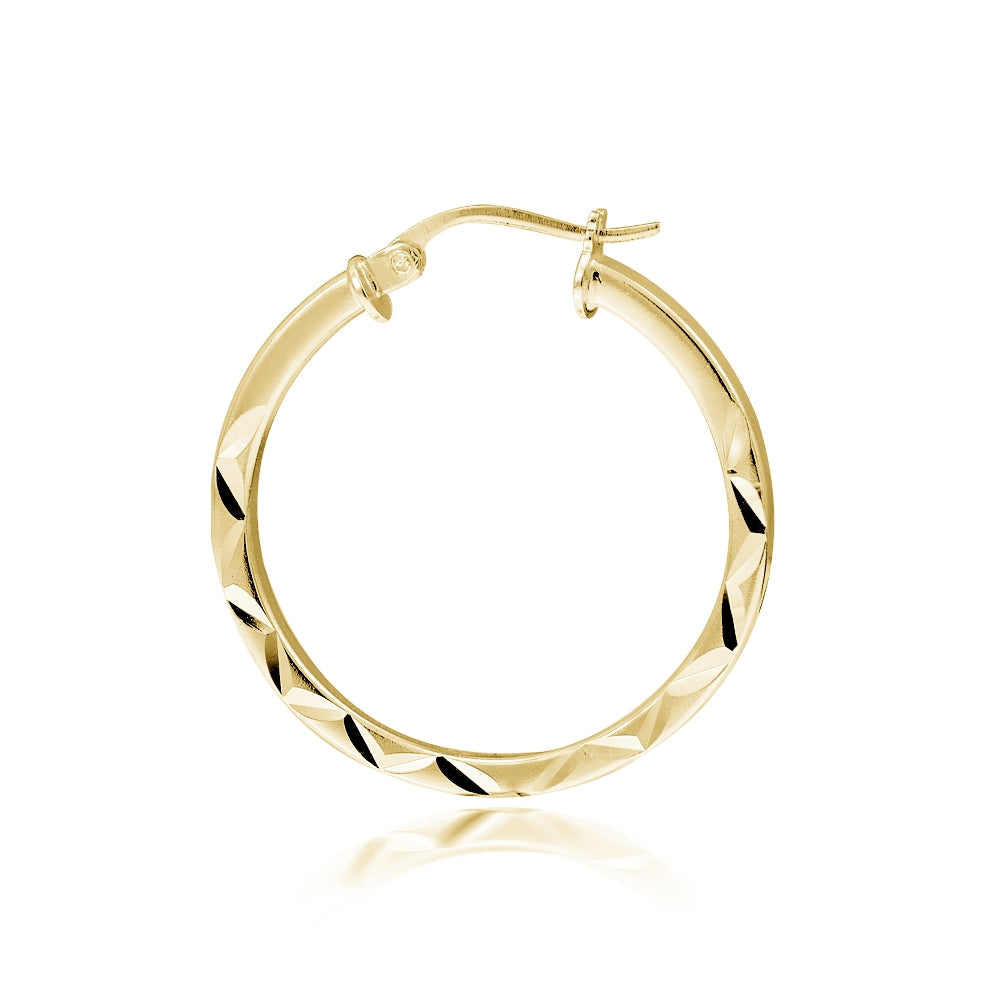 Gold Tone over Sterling Silver 2mm Diamond Cut Square-Tube Round Hoop Earrings, 20mm-3
