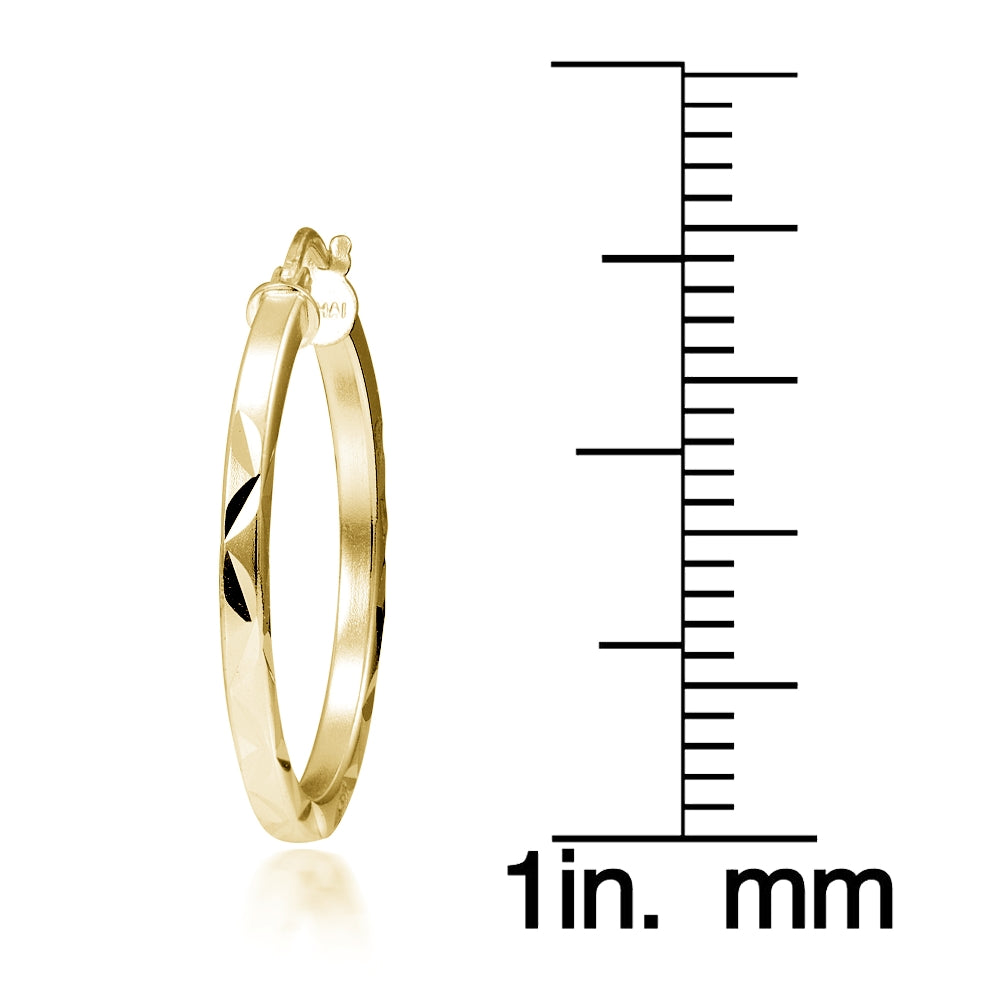 Gold Tone over Sterling Silver 2mm Diamond Cut Square-Tube Round Hoop Earrings, 20mm-4