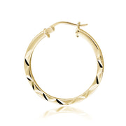 Gold Tone over Sterling Silver 2mm Diamond Cut Square-Tube Round Hoop Earrings, 25mm