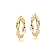 Gold Tone over Sterling Silver 3mm Twisteded High Polished Round Hoop Earrings, 15mm