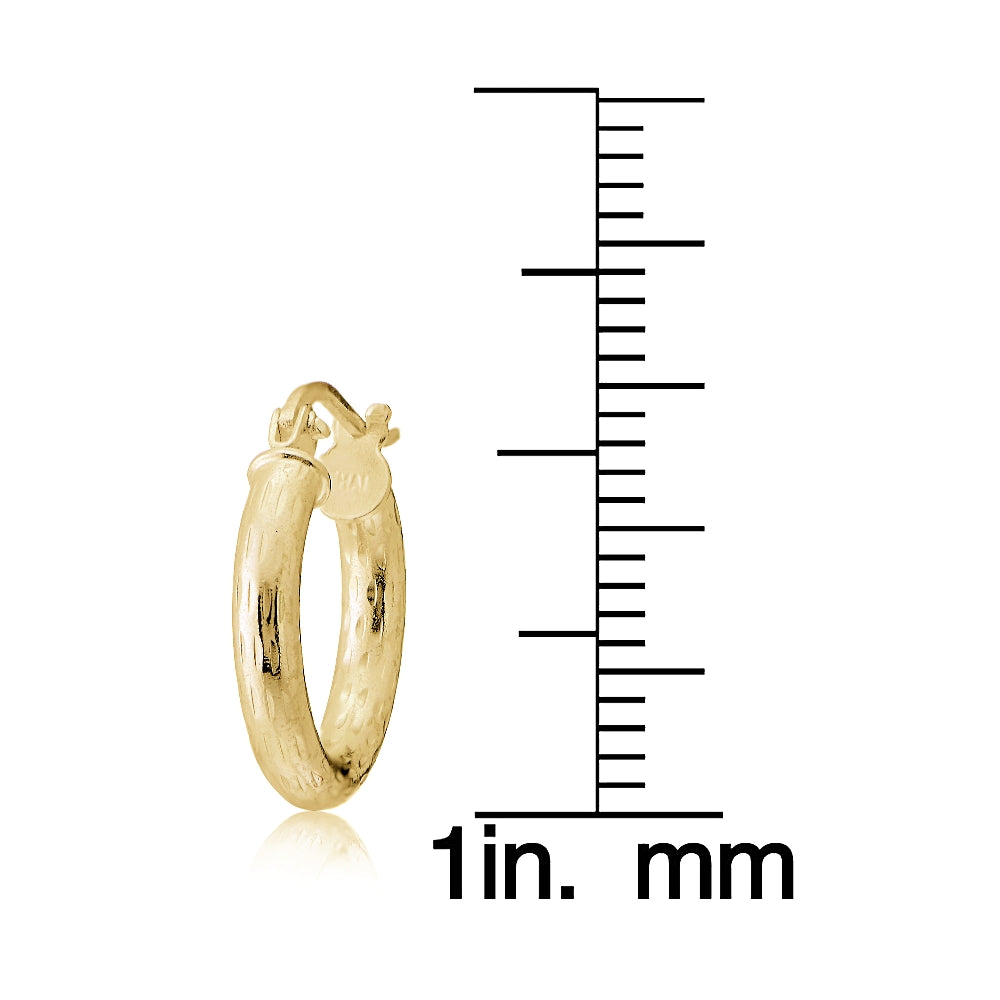Gold Tone over Sterling Silver 2.5mm Diamond Cut Polished Round Hoop Earrings, 15mm-4