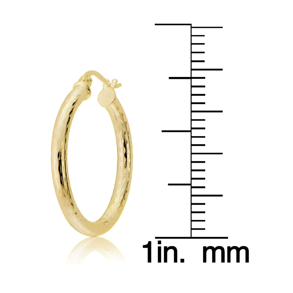 Gold Tone over Sterling Silver 2.5mm Diamond Cut Polished Round Hoop Earrings, 20mm-4