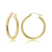 Gold Tone over Sterling Silver 2.5mm Diamond Cut Polished Round Hoop Earrings, 25mm