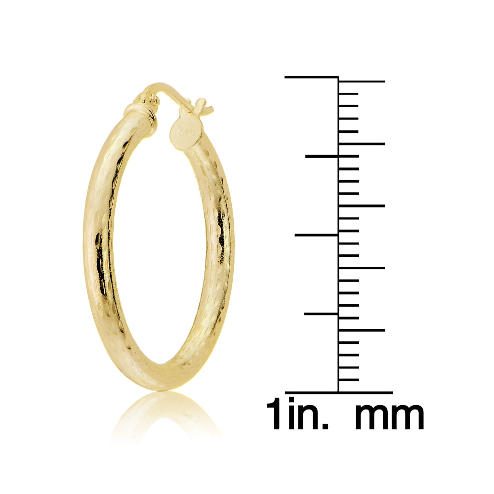Gold Tone over Sterling Silver 2.5mm Diamond Cut Polished Round Hoop Earrings, 25mm-4