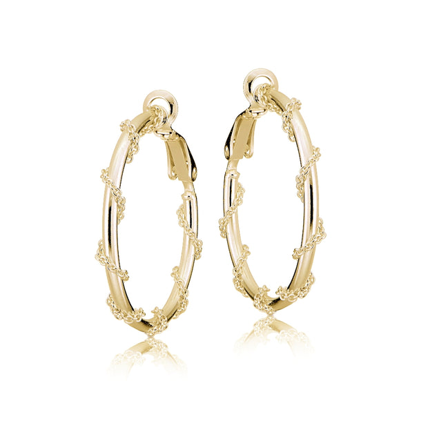 Gold Tone over Sterling Silver Chain Wrap Clip-On Hoop Earrings, 20mm