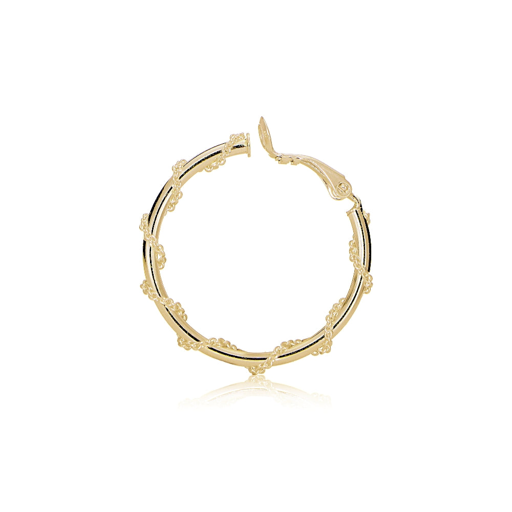 Gold Tone over Sterling Silver Chain Wrap Clip-On Hoop Earrings, 20mm-3