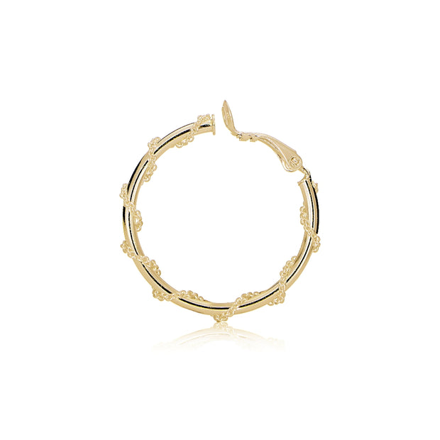Gold Tone over Sterling Silver Chain Wrap Clip-On Hoop Earrings, 20mm