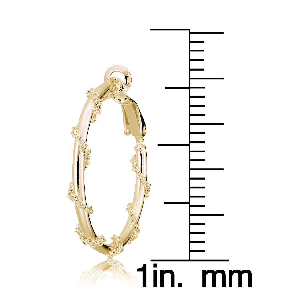 Gold Tone over Sterling Silver Chain Wrap Clip-On Hoop Earrings, 20mm-4