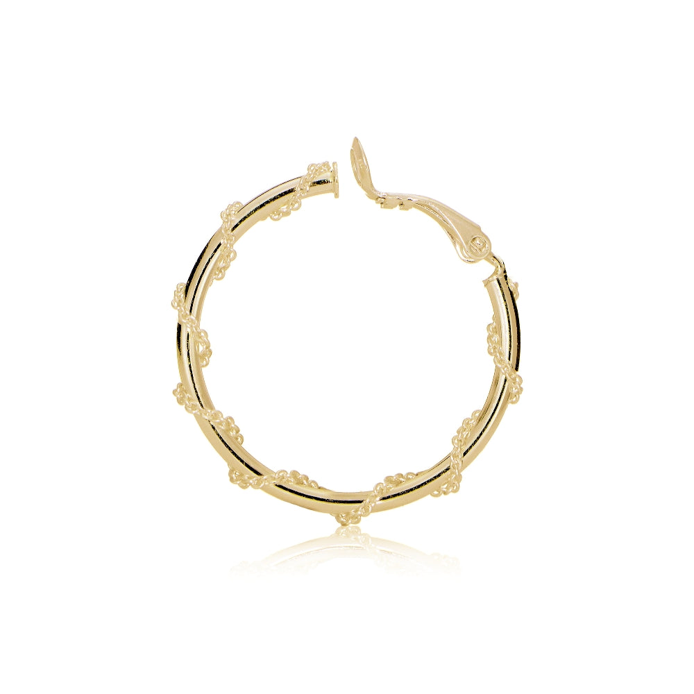 Gold Tone over Sterling Silver Chain Wrap Clip-On Hoop Earrings, 25mm-3