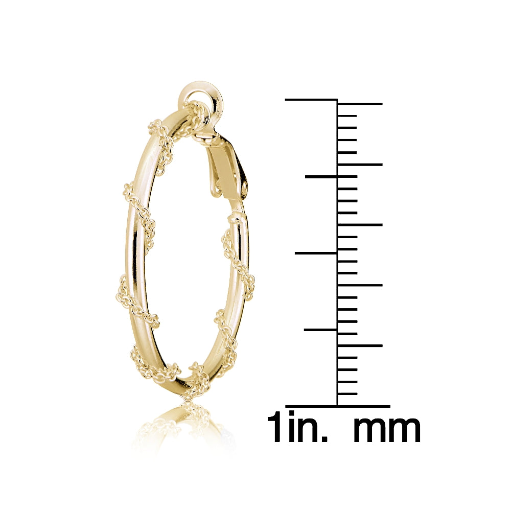 Gold Tone over Sterling Silver Chain Wrap Clip-On Hoop Earrings, 25mm-4