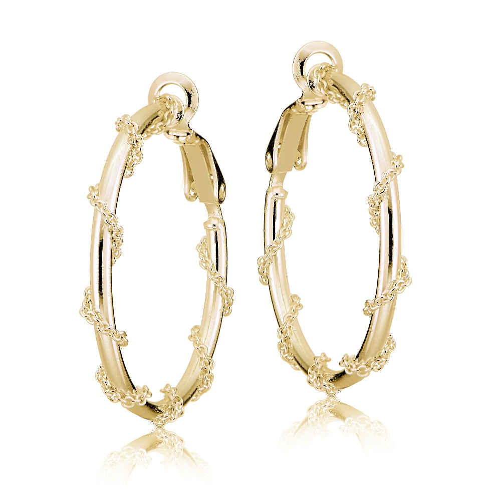 Gold Tone over Sterling Silver Chain Wrap Clip-On Hoop Earrings, 30mm-2