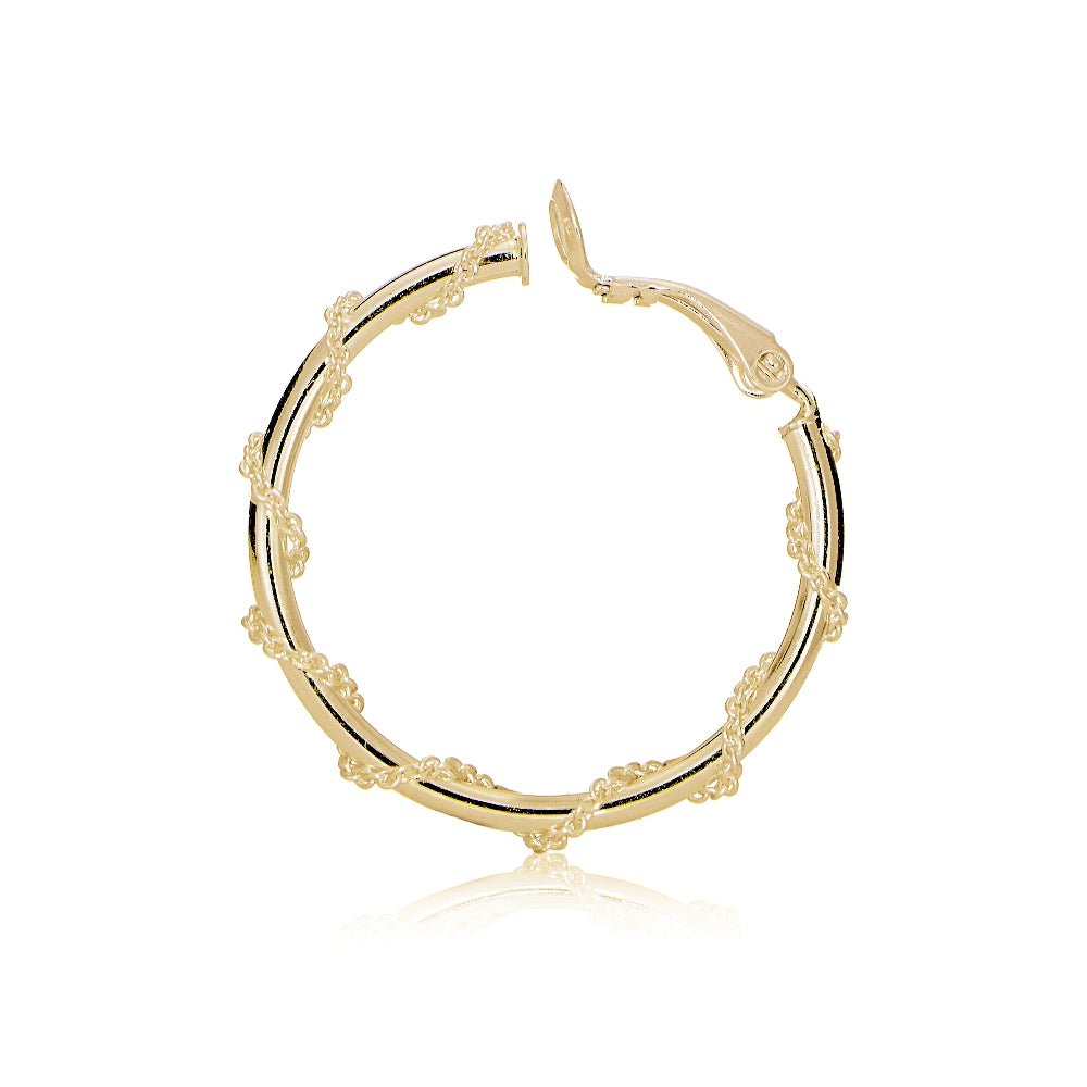 Gold Tone over Sterling Silver Chain Wrap Clip-On Hoop Earrings, 30mm-3