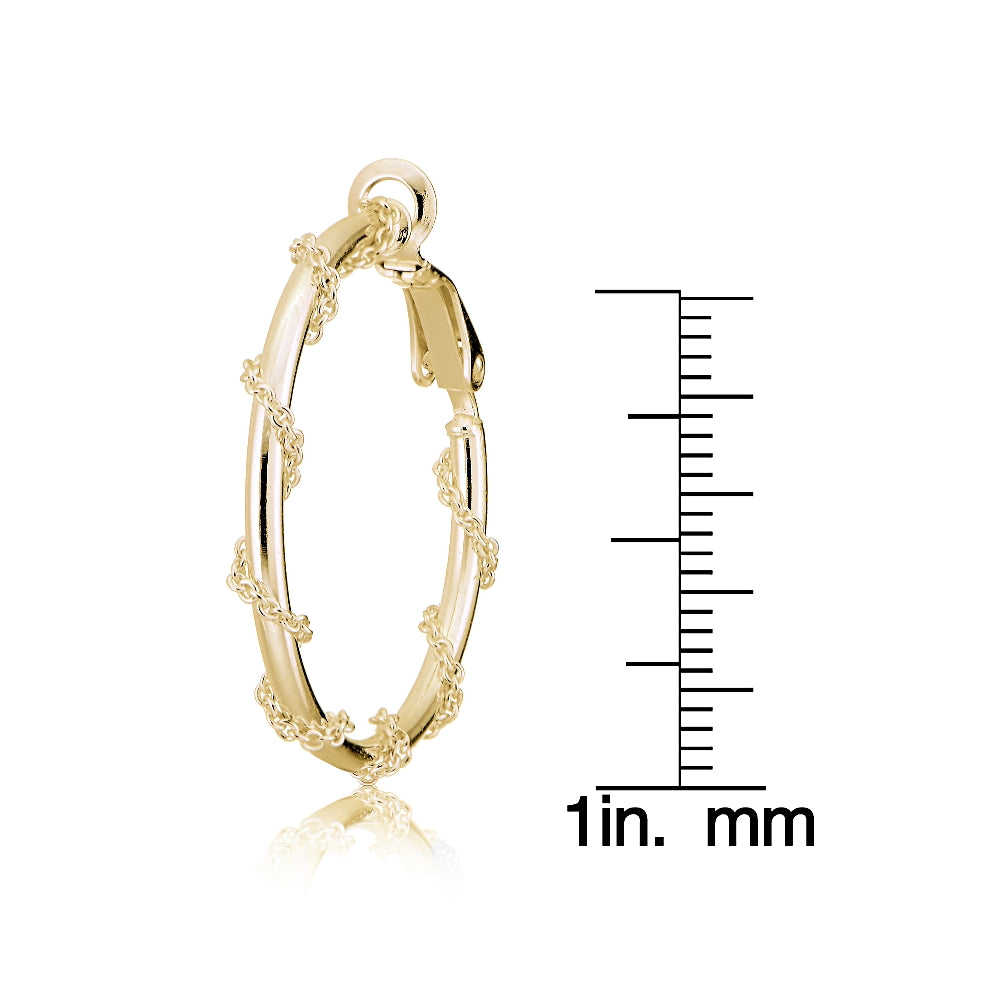 Gold Tone over Sterling Silver Chain Wrap Clip-On Hoop Earrings, 30mm-4