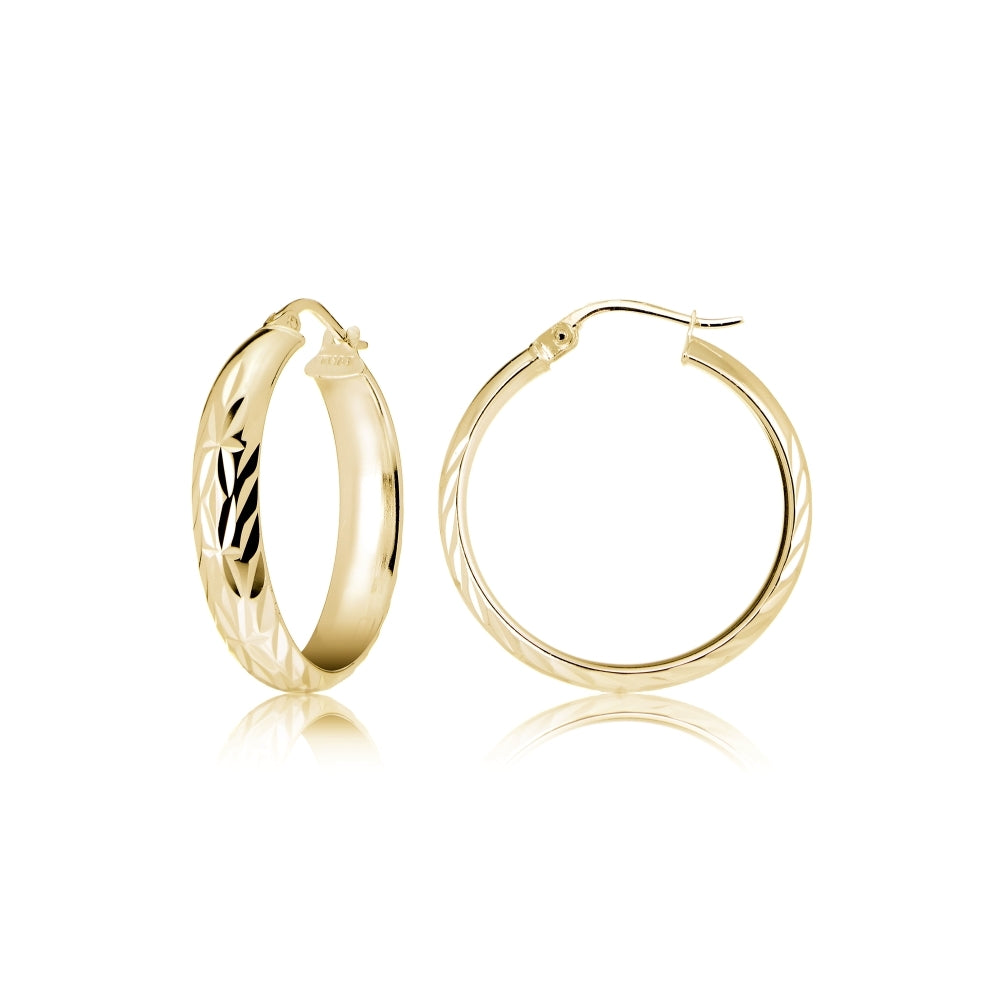Gold Tone over Sterling Silver Half Round Design Diamond Cut Hoop Earrings, 20
