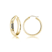 Gold Tone over Sterling Silver Half Round Design Diamond Cut Hoop Earrings, 20