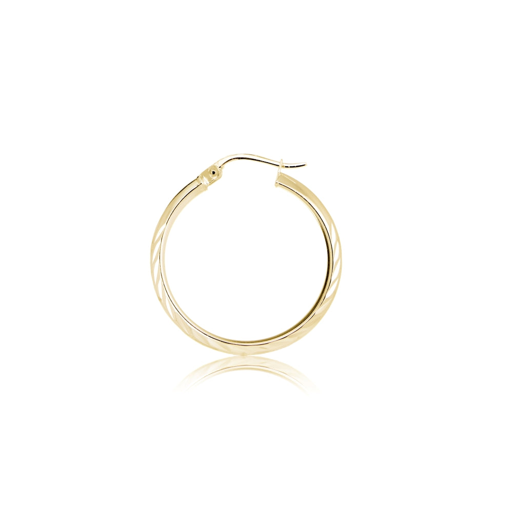 Gold Tone over Sterling Silver Half Round Design Diamond Cut Hoop Earrings, 20-3