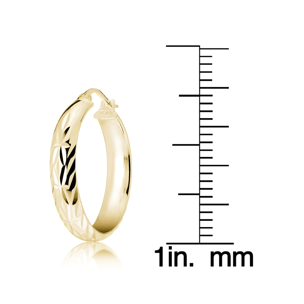 Gold Tone over Sterling Silver Half Round Design Diamond Cut Hoop Earrings, 20-4