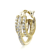 Gold Tone over Sterling Silver Cubic Zirconia Triple Row Fashion Hoop Earrings
