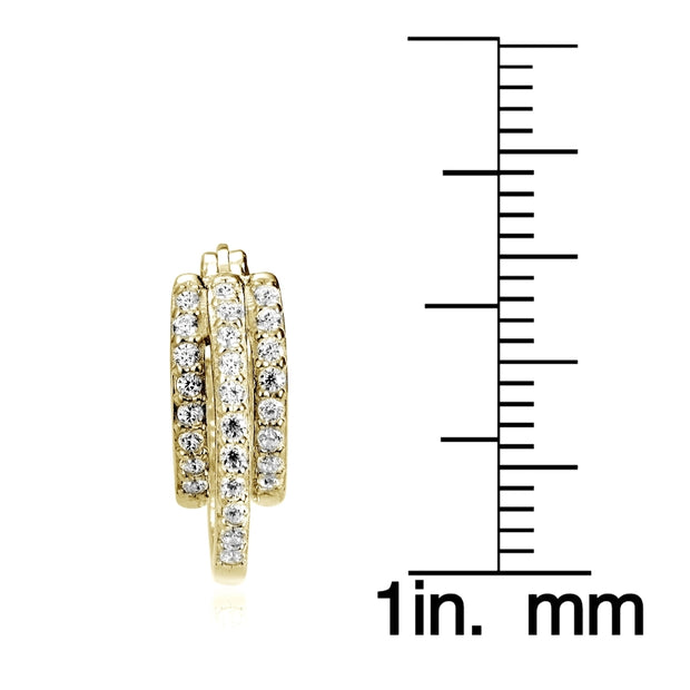 Gold Tone over Sterling Silver Cubic Zirconia Triple Row Fashion Hoop Earrings