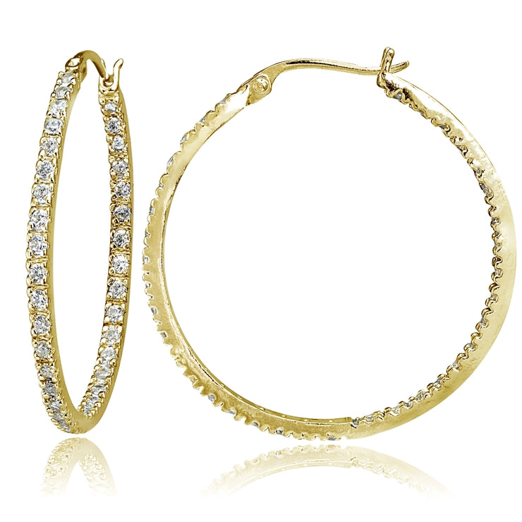 Gold Tone over Sterling Silver Cubic Zirconia Inside Out 40mm Round Hoop Earrings