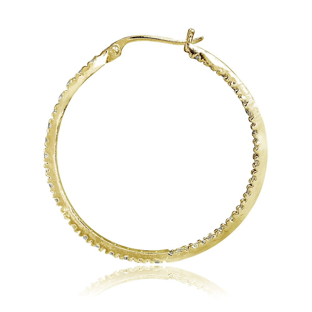 Gold Tone over Sterling Silver Cubic Zirconia Inside Out 40mm Round Hoop Earrings-2