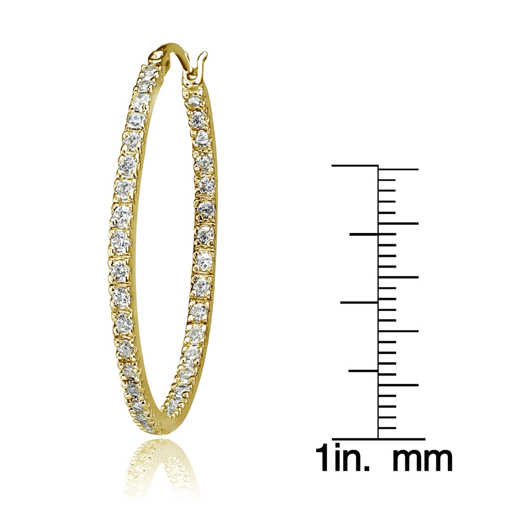 Gold Tone over Sterling Silver Cubic Zirconia Inside Out 40mm Round Hoop Earrings-3